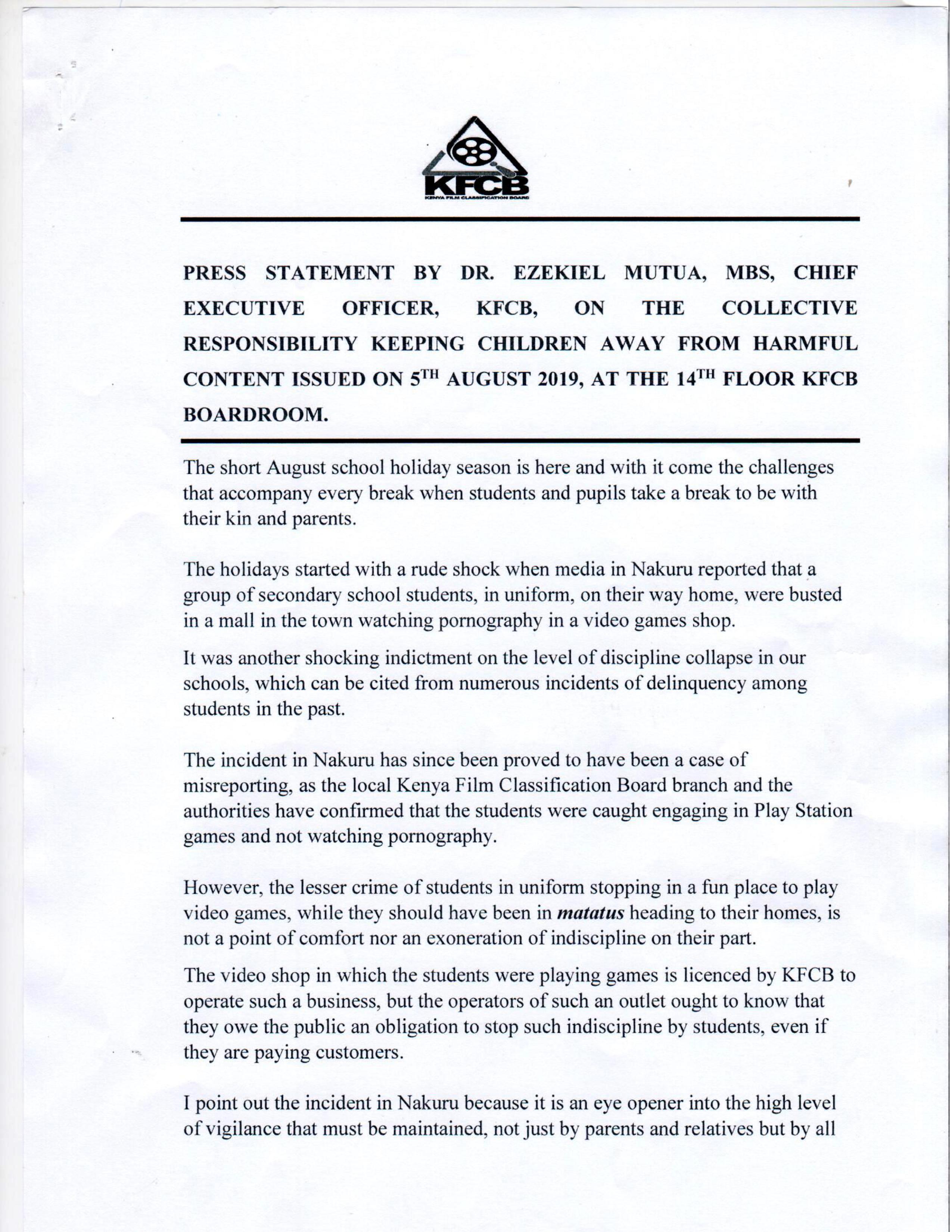 PRESS STATEMENT