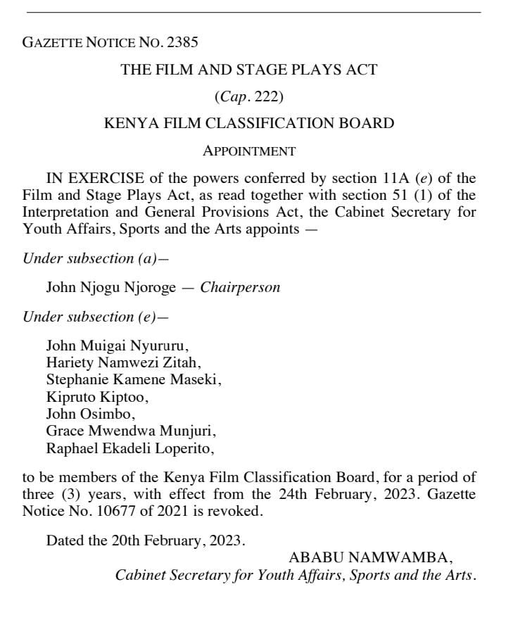 KFCB gets New Chairperson, Board of Directors